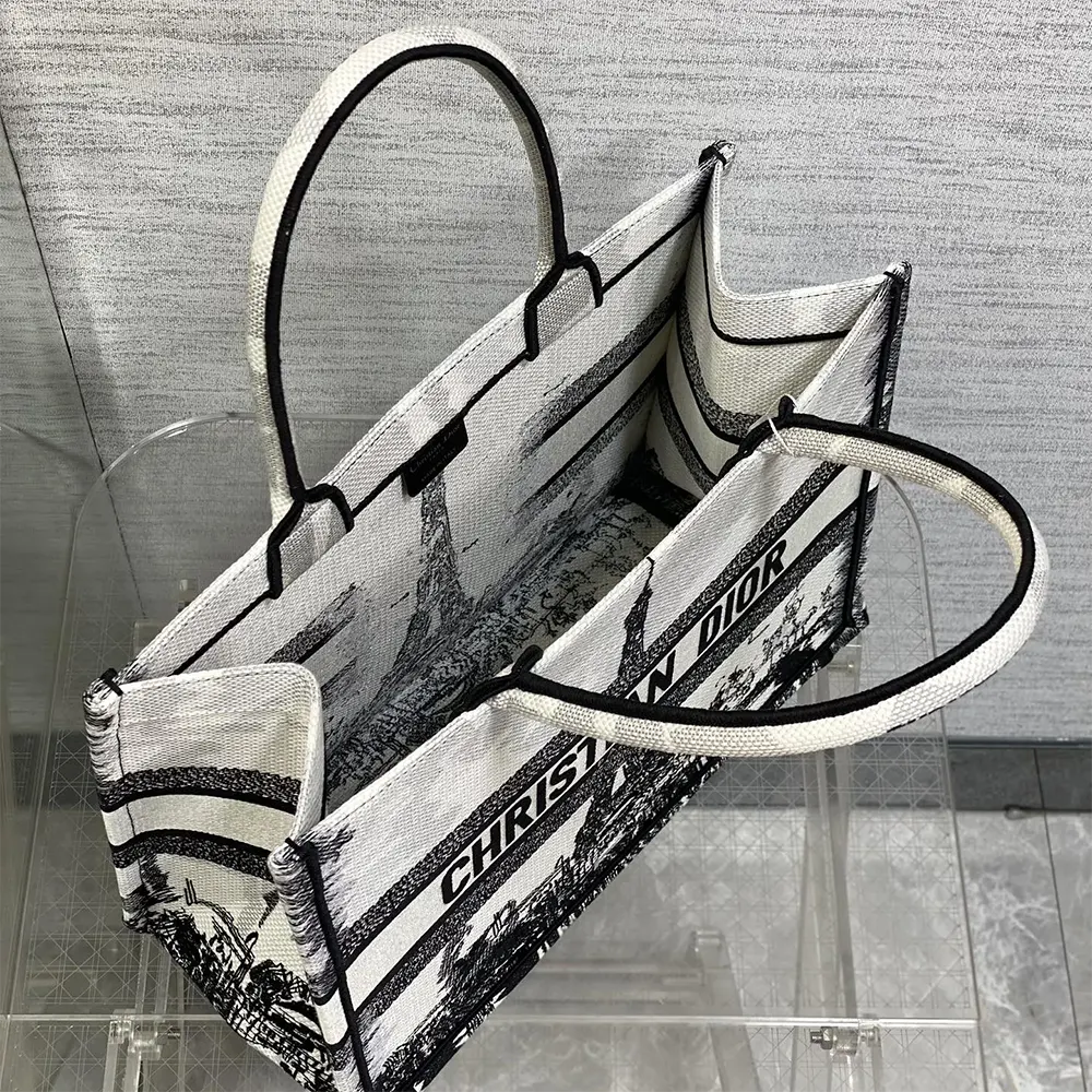 Dior Women Medium Dior Book Tote White and Black Paris Embroidery - image 5