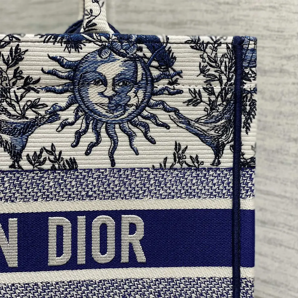 Dior Women Medium Dior Book Tote White and Navy Blue Toile de Jouy Soleil Embroidery - image 8