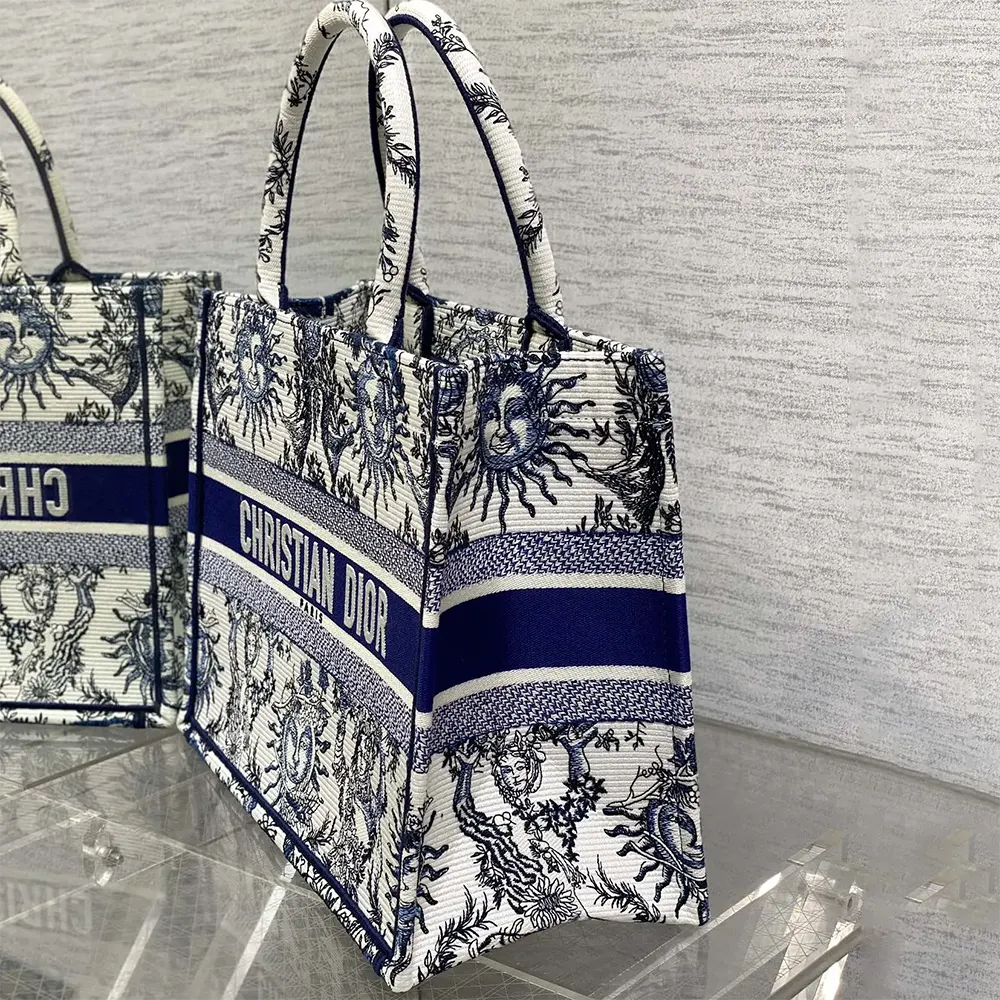 Dior Women Medium Dior Book Tote White and Navy Blue Toile de Jouy Soleil Embroidery - image 4