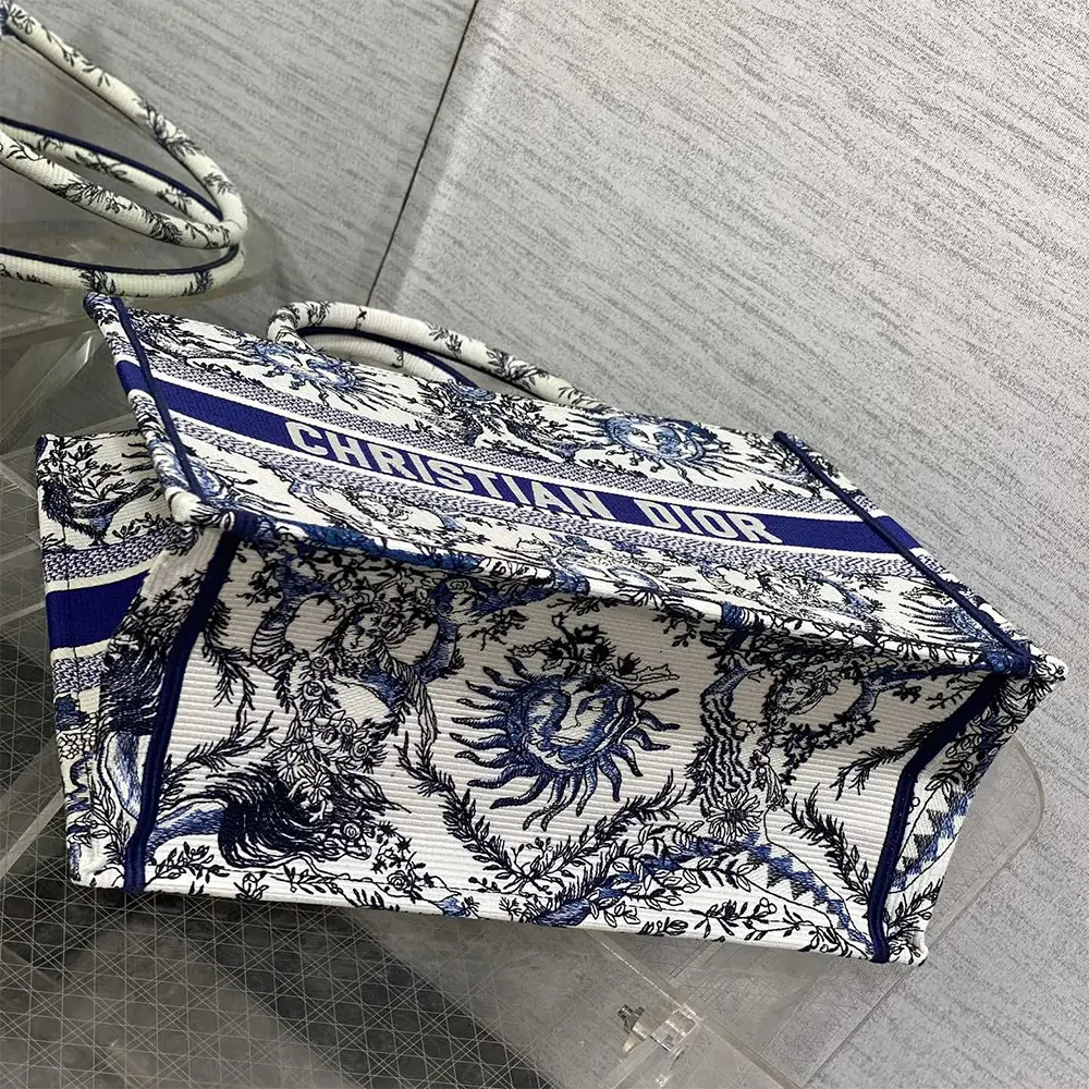 Dior Women Medium Dior Book Tote White and Navy Blue Toile de Jouy Soleil Embroidery - image 5