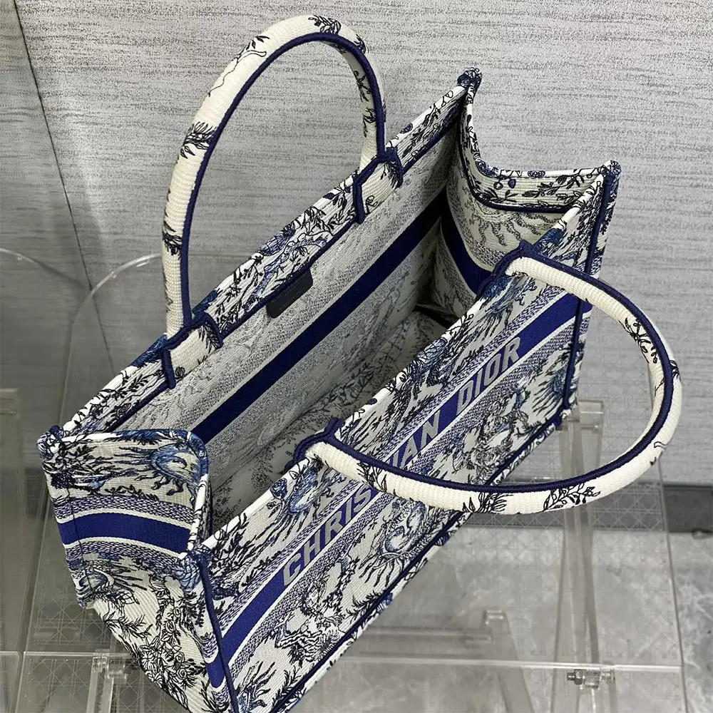 Dior Women Medium Dior Book Tote White and Navy Blue Toile de Jouy Soleil Embroidery - image 6