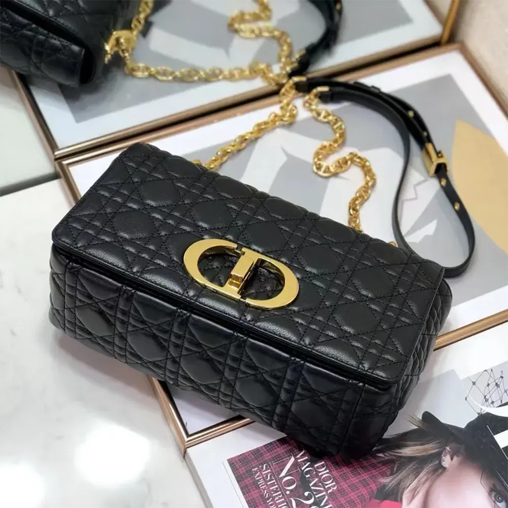 Dior Women Medium Dior Caro Bag Black Supple Cannage Calfskin - image 6