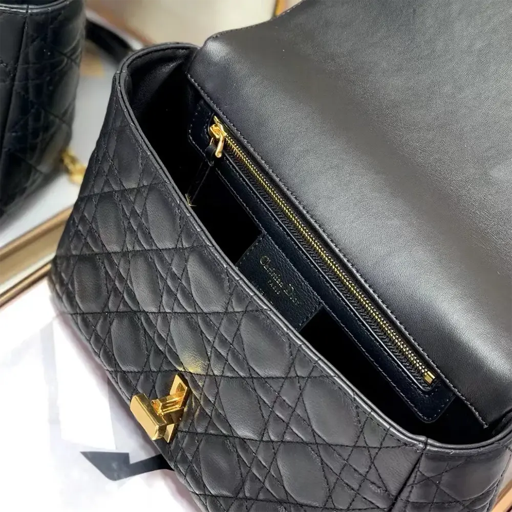 Dior Women Medium Dior Caro Bag Black Supple Cannage Calfskin - image 9