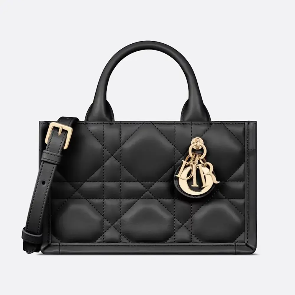Front view of Dior Women Mini Dior Book Tote Black Macrocannage Calfskin
