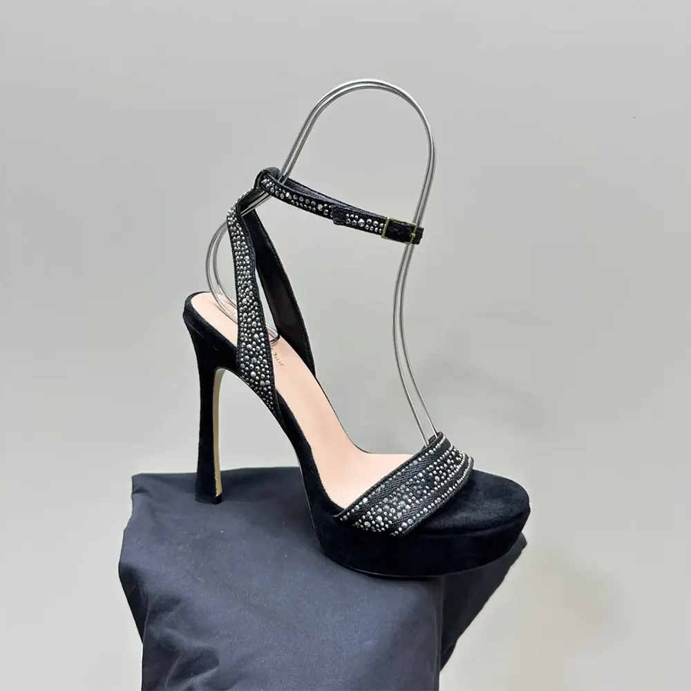 Dior Women Or Dway Heeled Sandal Black Cotton Embroidered with Thread and Silver-Tone Strass - image 7