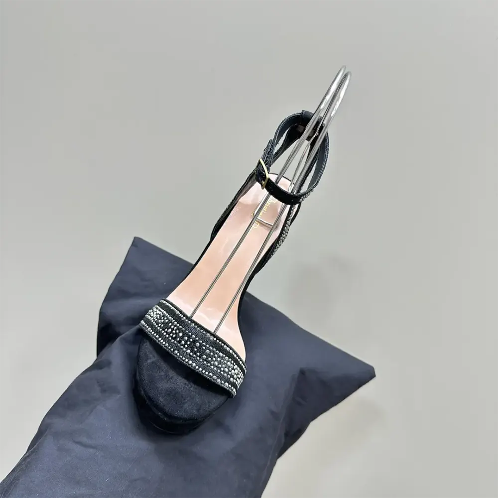 Dior Women Or Dway Heeled Sandal Black Cotton Embroidered with Thread and Silver-Tone Strass - image 8