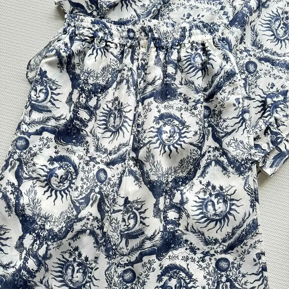Dior Women Pants White and Navy Blue Toile de Jouy Soleil Cotton Voile - image 4