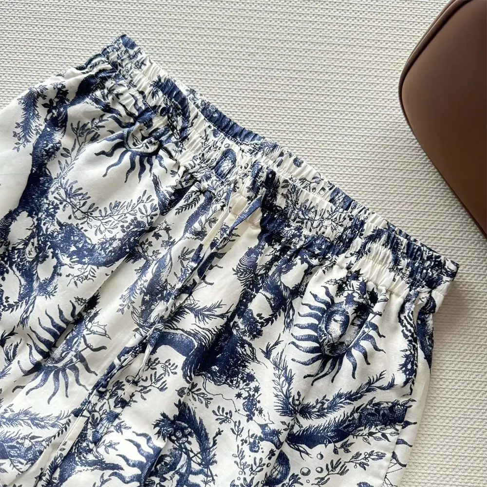 Dior Women Pants White and Navy Blue Toile de Jouy Soleil Cotton Voile - image 5