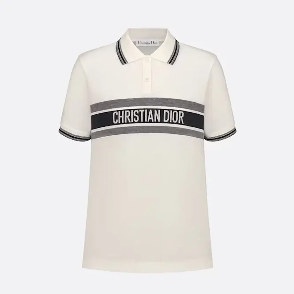Front view of Dior Women Polo Shirt White and Navy Blue Cotton Jersey
