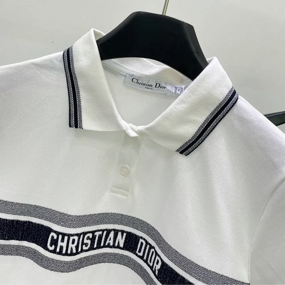 Dior Women Polo Shirt White and Navy Blue Cotton Jersey - image 4