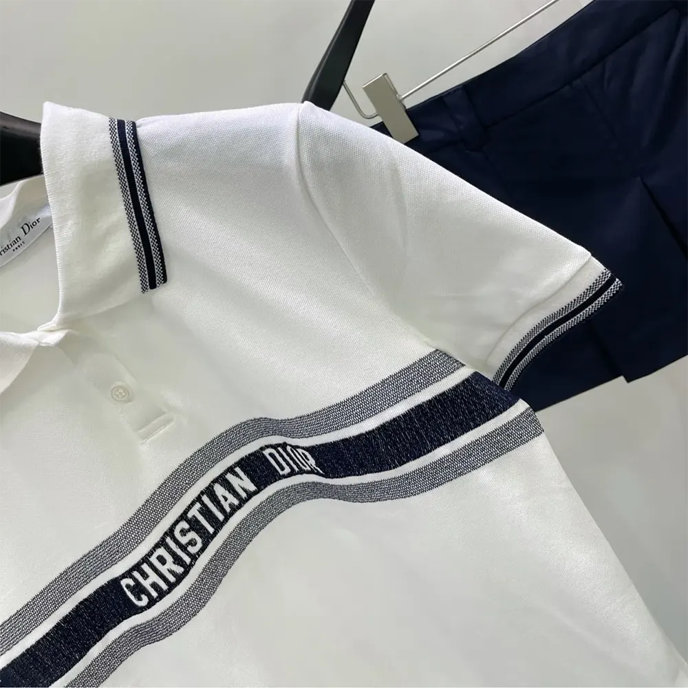 Dior Women Polo Shirt White and Navy Blue Cotton Jersey - image 6