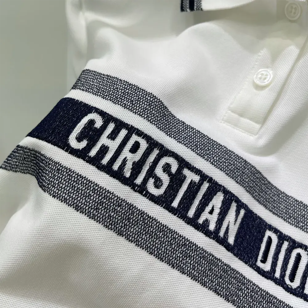 Dior Women Polo Shirt White and Navy Blue Cotton Jersey - image 7