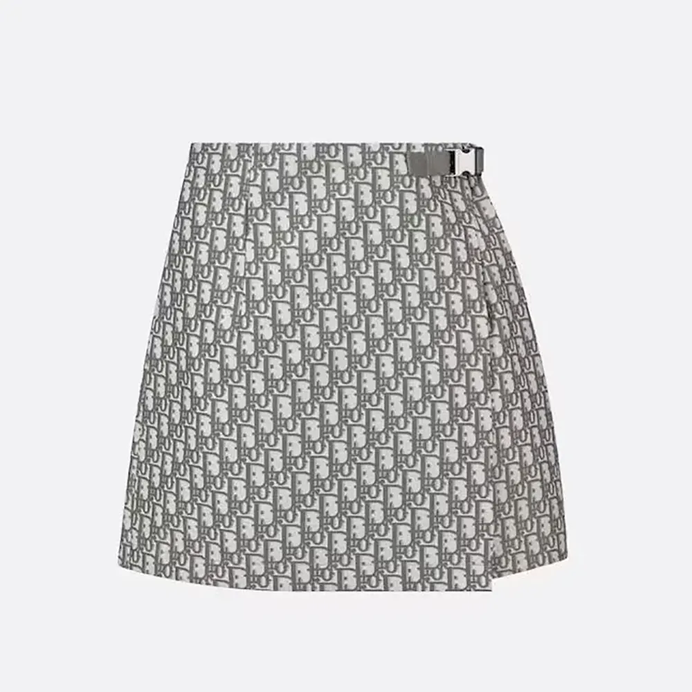 Front view of Dior Women Skort Gray Technical Taffeta Jacquard with Dior Oblique motif