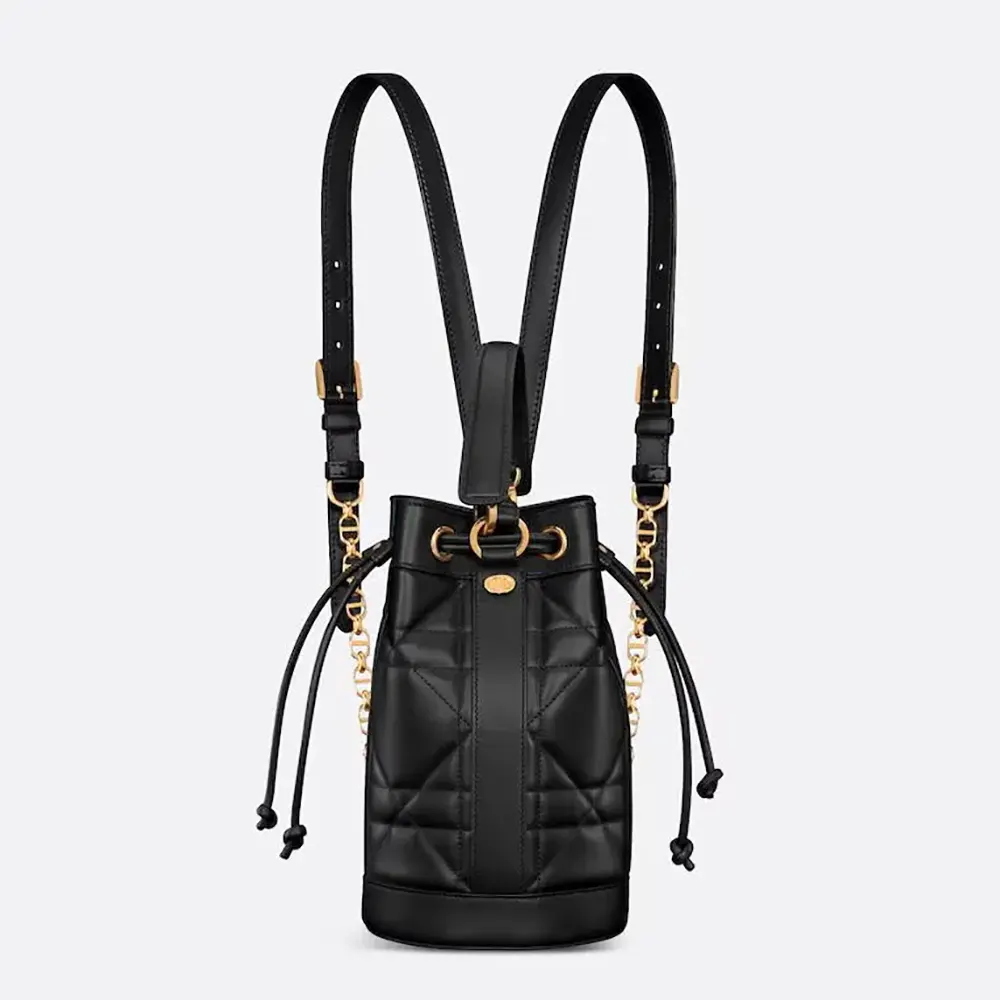 Front view of Dior Women Small Dior Backpack Black with quilted calfskin