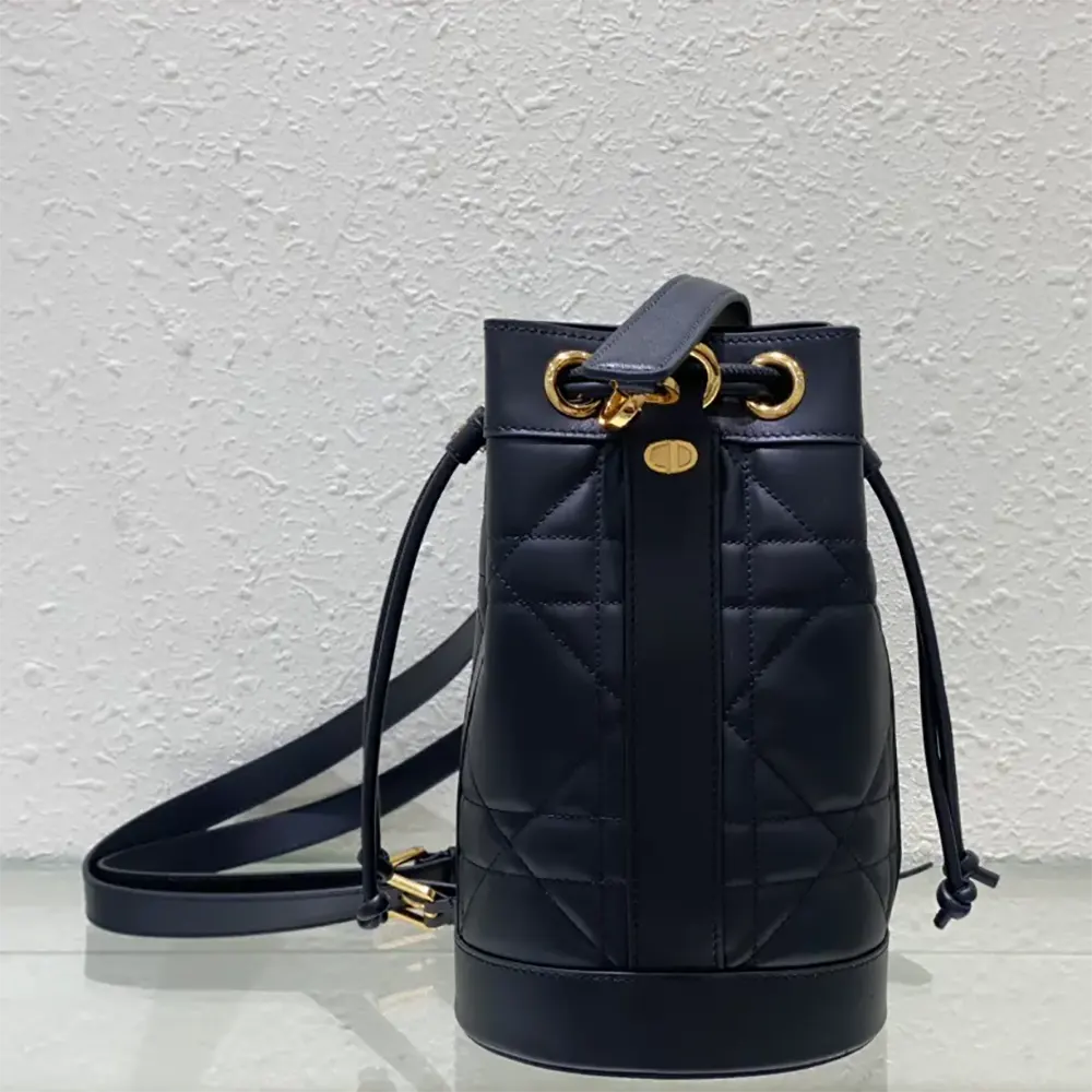 Side angle showing adjustable straps of Dior Women Small Dior Backpack Black