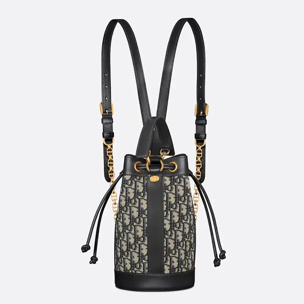 Front view of Dior Women Small Dior Backpack Blue Dior Oblique Jacquard