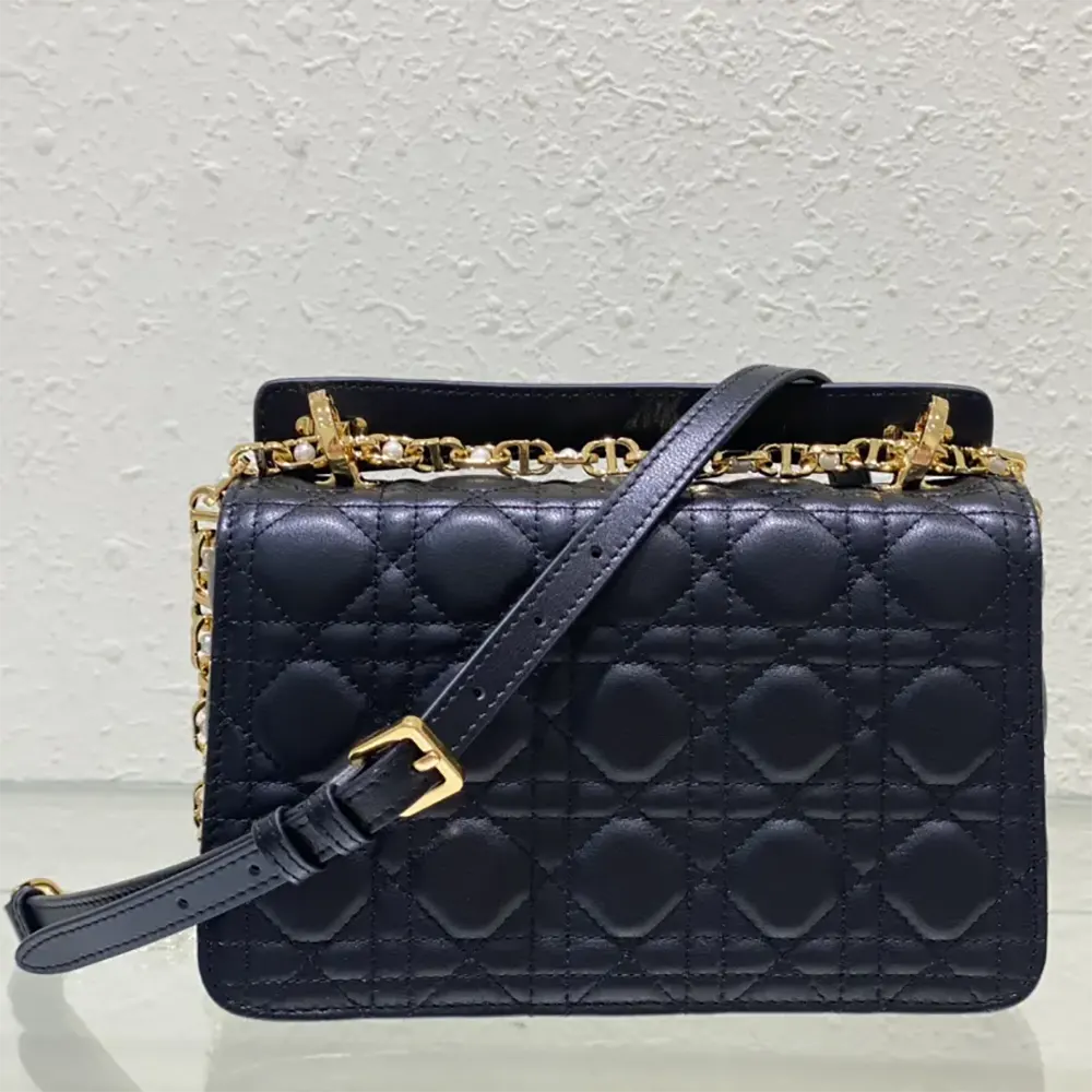 Side view showing silhouette and top handle of Dior Women Small Dior Jolie Bag