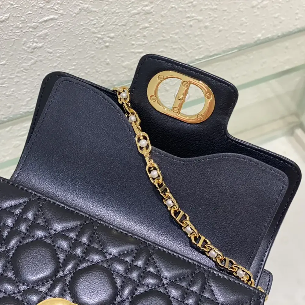Dior Women Small Dior Jolie Top Handle Bag Black Cannage Calfskin - image 9