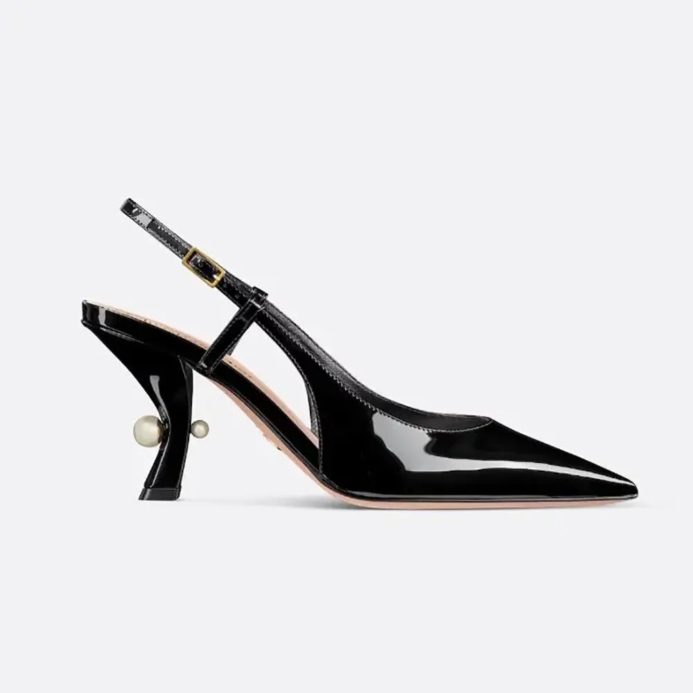 Side view of Dior Women Tribales Slingback Pump Black Patent Calfskin