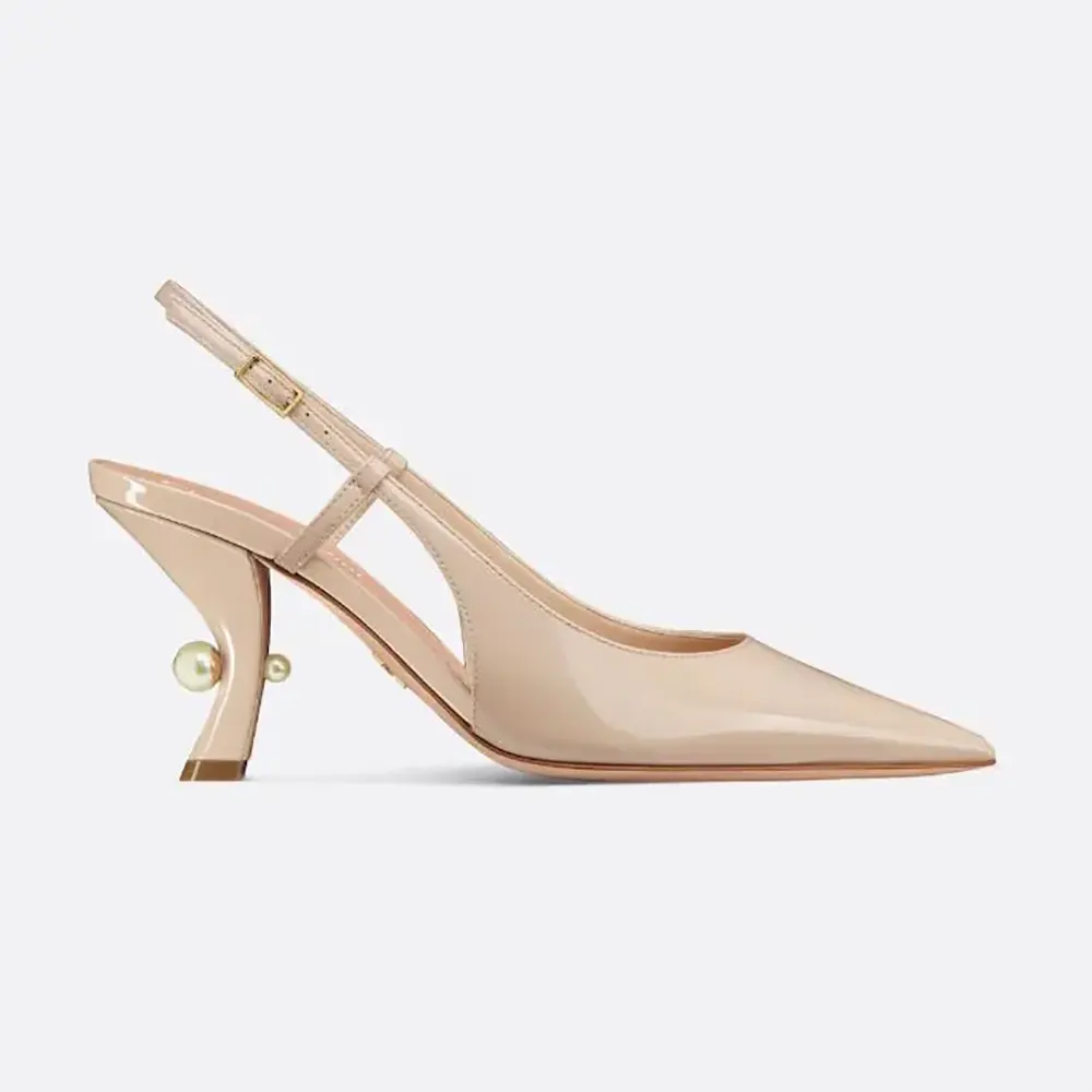 Side profile of Dior Women Tribales Slingback Pump Nude Patent Calfskin