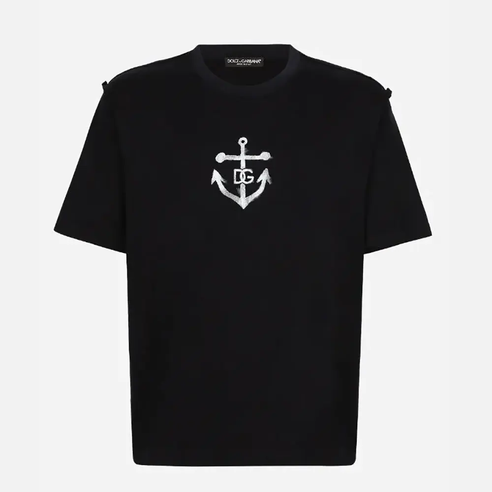 Front view of Dolce Gabbana D&G Men Short-sleeved Marina-print T-shirt in black