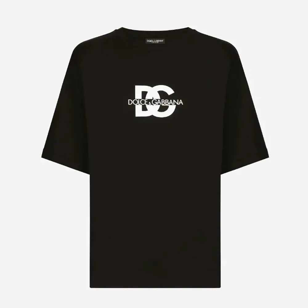 Front view of Dolce Gabbana D&G Men Short-sleeved T-shirt with DG Logo Print-Black