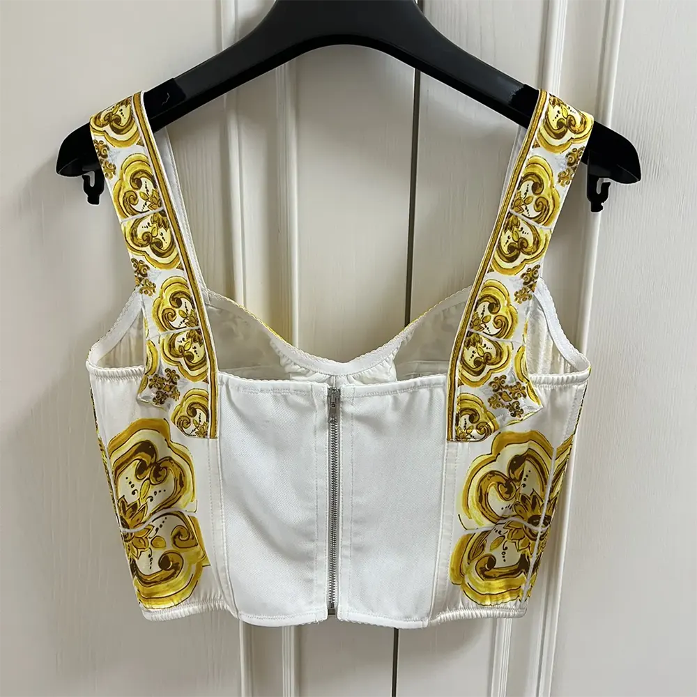 Dolce Gabbana D&G Women Cotton Corset Top with Majolica Print - image 5