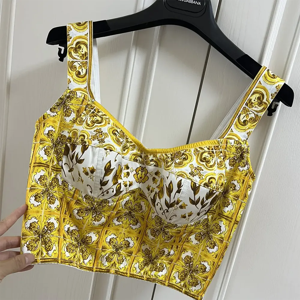 Dolce Gabbana D&G Women Cotton Corset Top with Majolica Print - image 4