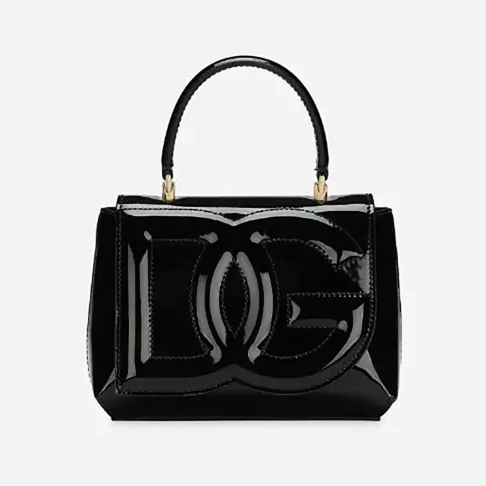 Front view of Dolce Gabbana D&G Women DG Logo Bag Top-handle Bag-Black