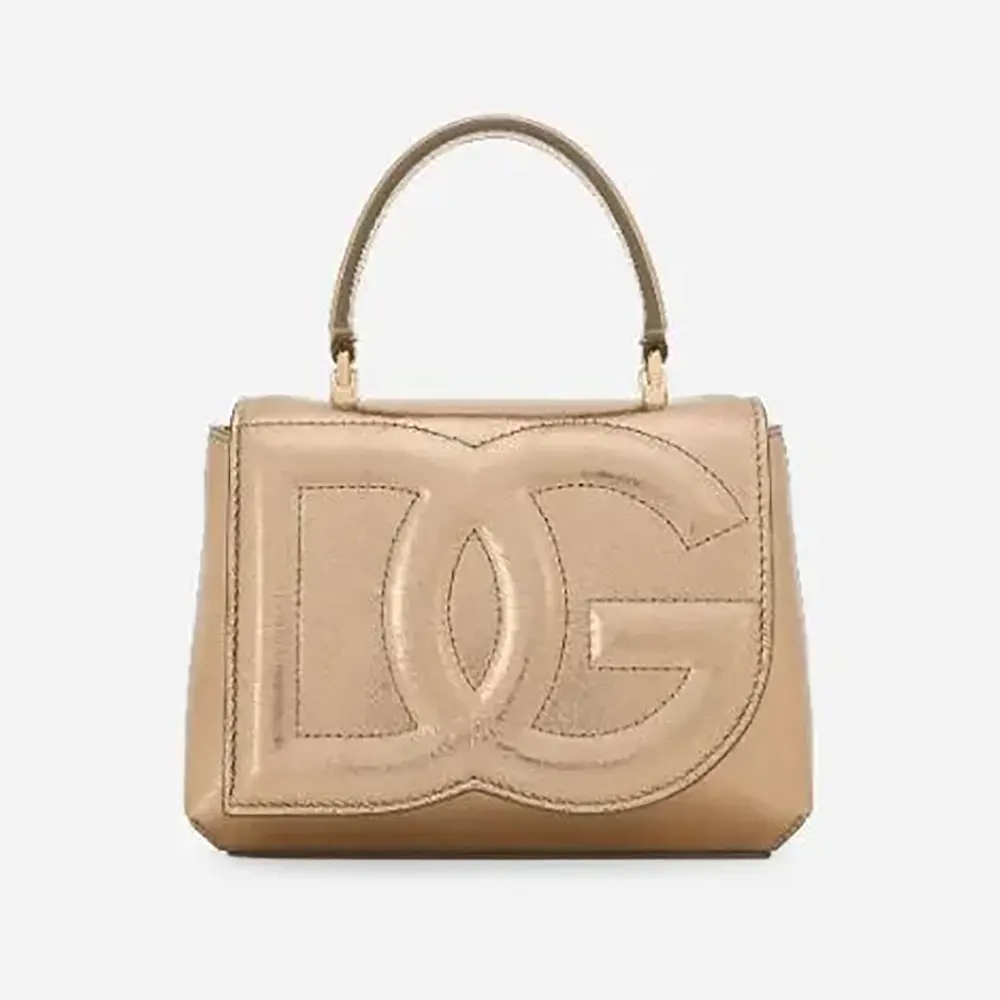 Front view of Dolce Gabbana D&G Women DG Logo Bag Top-handle Bag-Gold