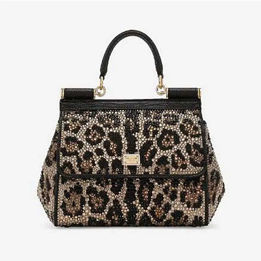 Front view of Dolce Gabbana D&G Women Medium Sicily Handbag in black leather