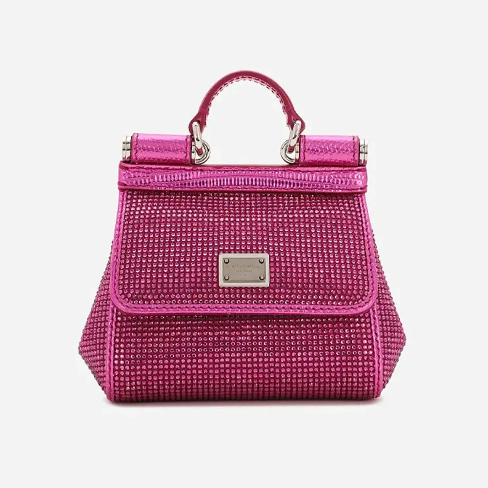 Front view of Dolce Gabbana D&G Women Mini Sicily Handbag in rose leather