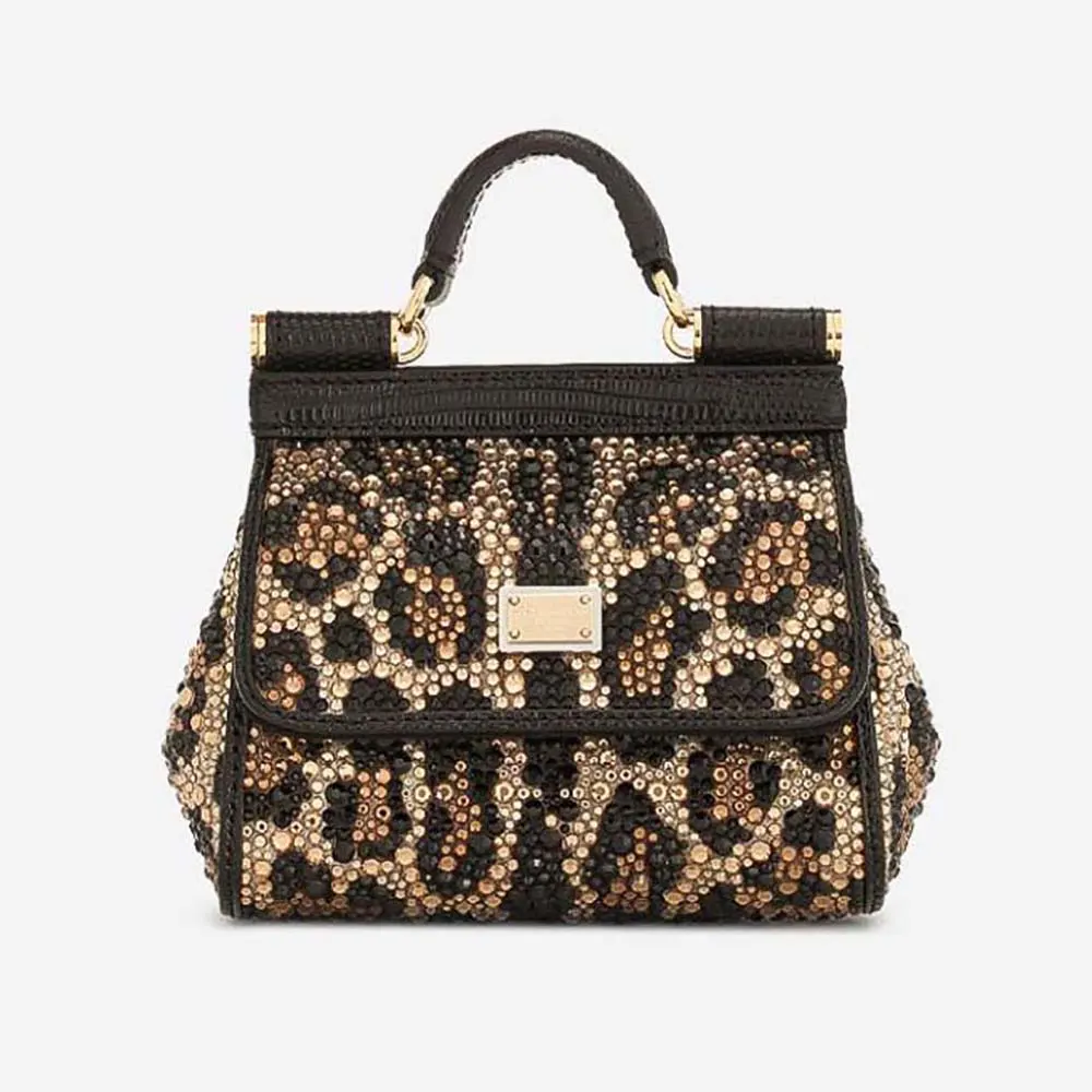 Front view of Dolce Gabbana D&G Women Mini Sicily Handbag in black leather