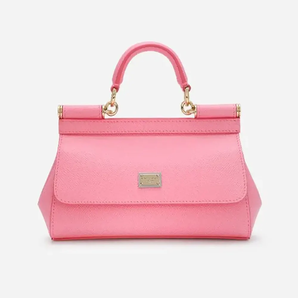 Front view of Dolce Gabbana D&G Women Small Sicily Handbag-Pink with gold clasp