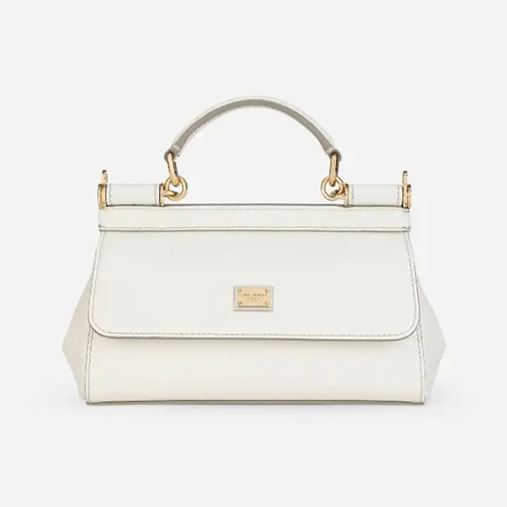 Front view of Dolce Gabbana D&G Women Small Sicily Handbag-White with gold clasp
