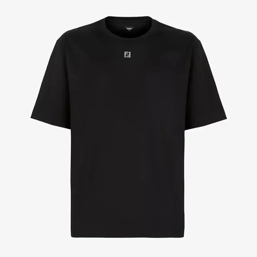 Front view of Fendi Women Black Cotton T-shirt with logo detail
