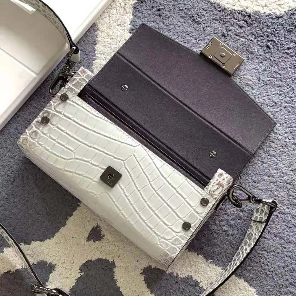 Fendi Men Soft Trunk Baguette White Nuanced Crocodile Leather Bag - image 4