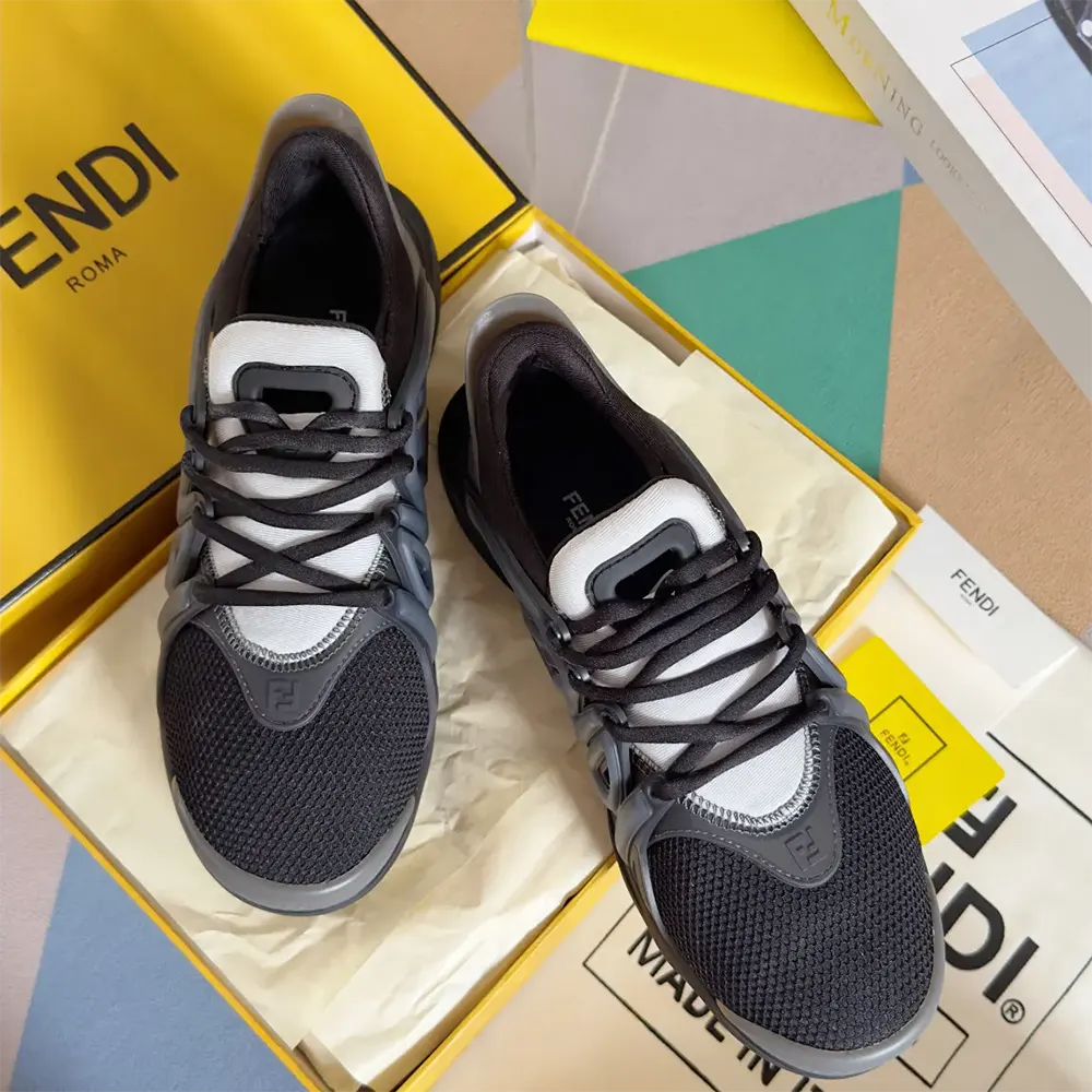 Top angle showing lace-up closure on Fendi Men Tag Sneakers