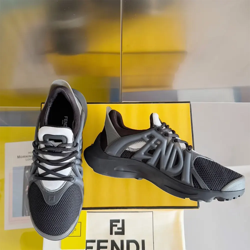 Fendi Men Tag Sneakers Black Technical Mesh Running Sneakers - image 5