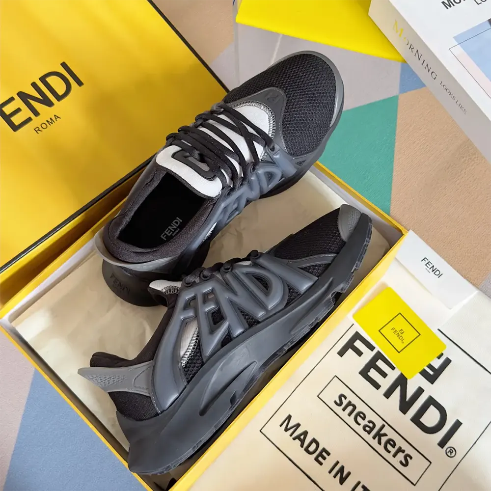 Fendi Men Tag Sneakers Black Technical Mesh Running Sneakers - image 8