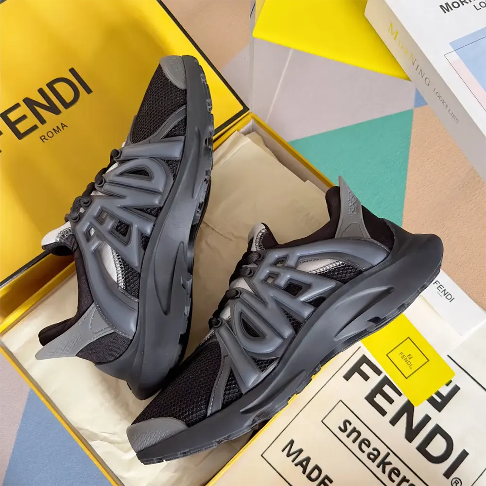 Fendi Men Tag Sneakers Black Technical Mesh Running Sneakers - image 7