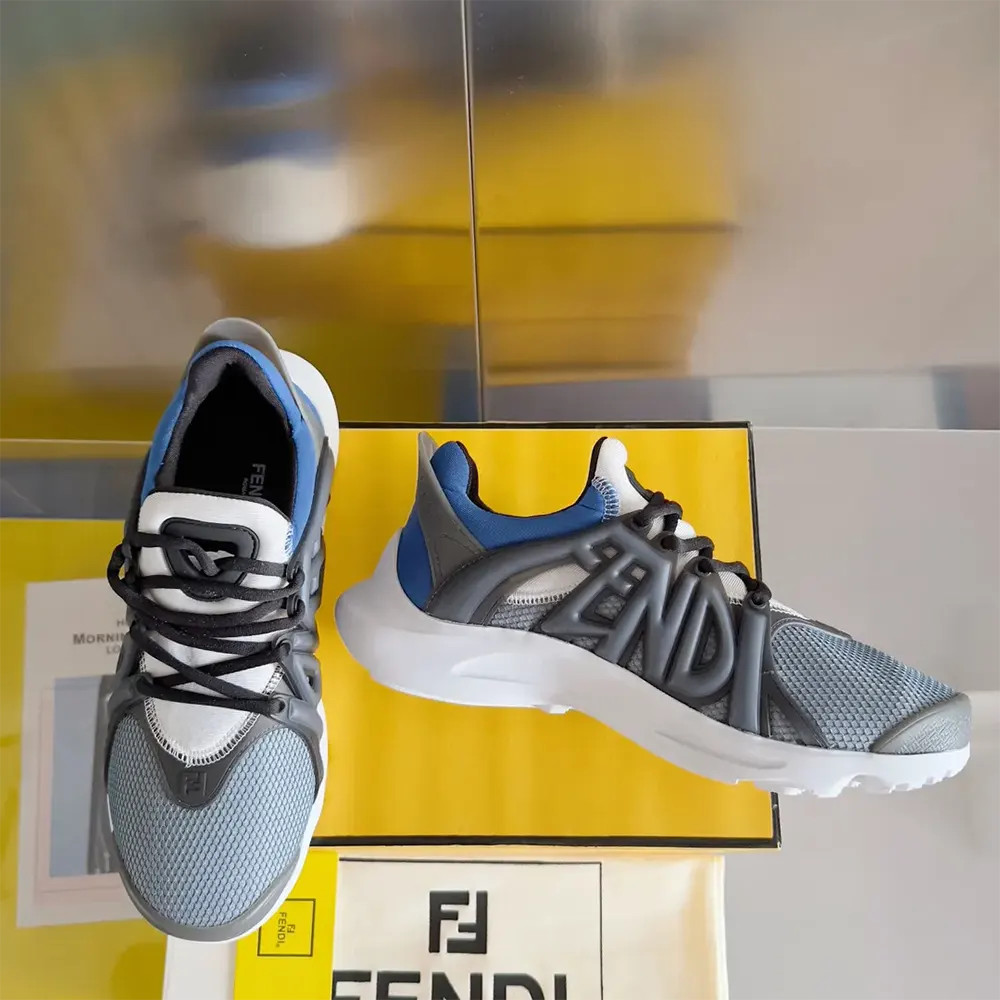 Overhead shot of laces and silhouette of Fendi Men Tag Sneakers