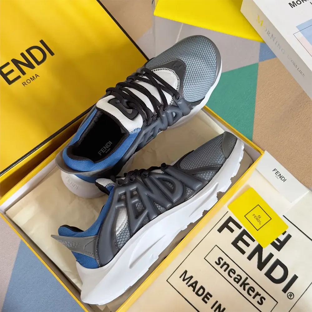 Fendi Men Tag Sneakers Blue Technical Mesh Running Sneakers - image 8