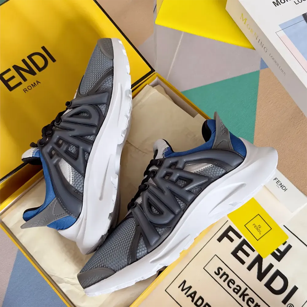 Fendi Men Tag Sneakers Blue Technical Mesh Running Sneakers - image 7
