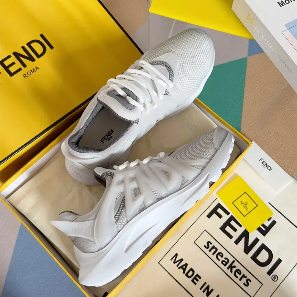 Fendi Men Tag Sneakers White Technical Mesh Running Sneakers - image 8