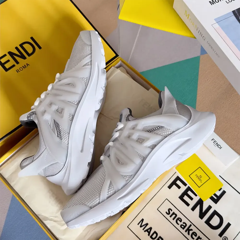 Fendi Men Tag Sneakers White Technical Mesh Running Sneakers - image 7