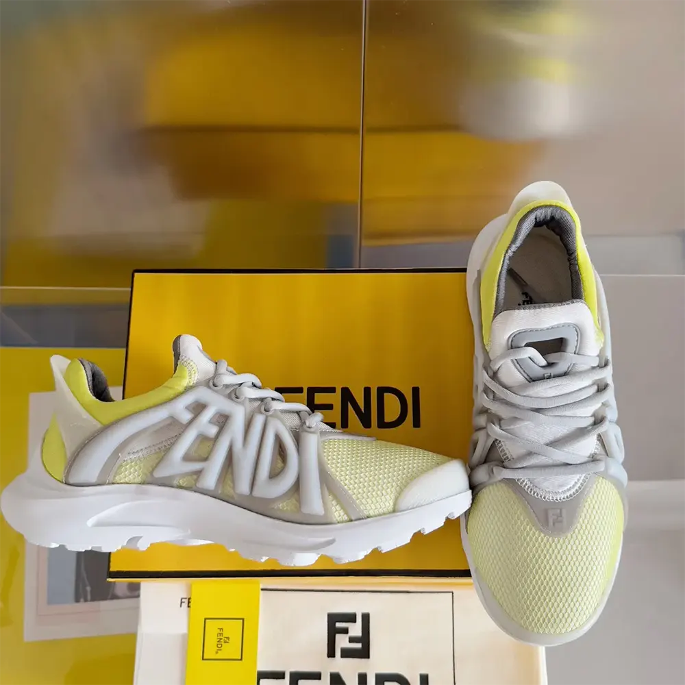 Fendi Men Tag Sneakers Yellow Technical Mesh Running Sneakers - image 6