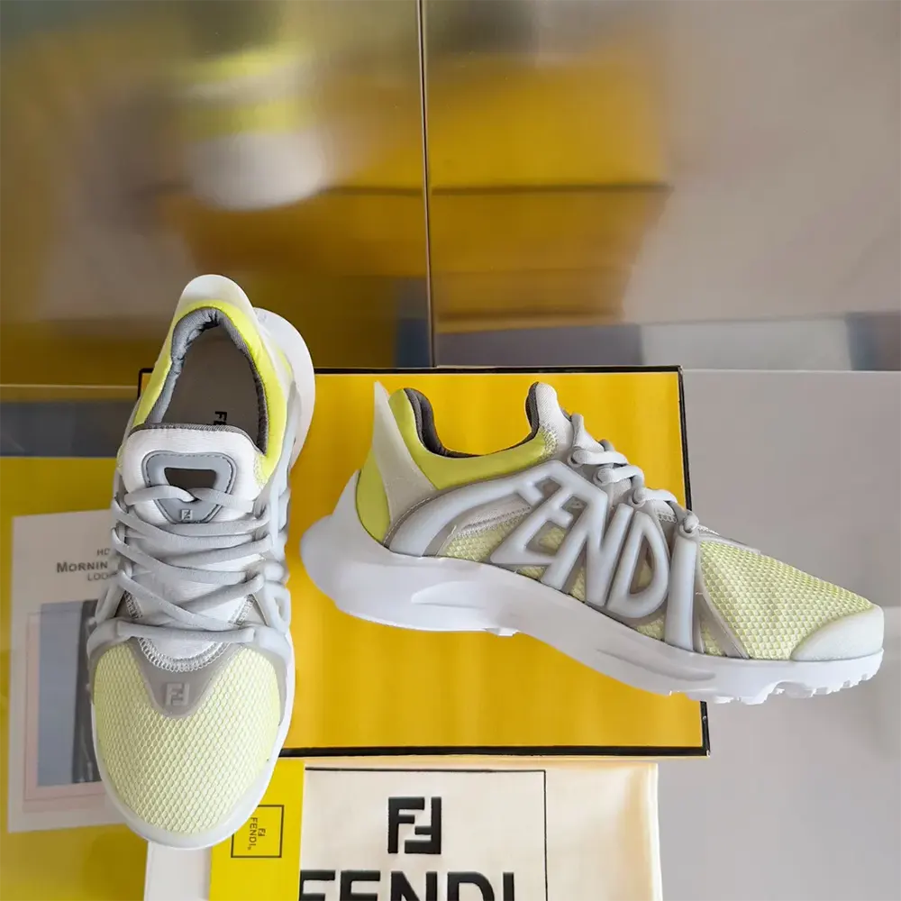 Fendi Men Tag Sneakers Yellow Technical Mesh Running Sneakers - image 5