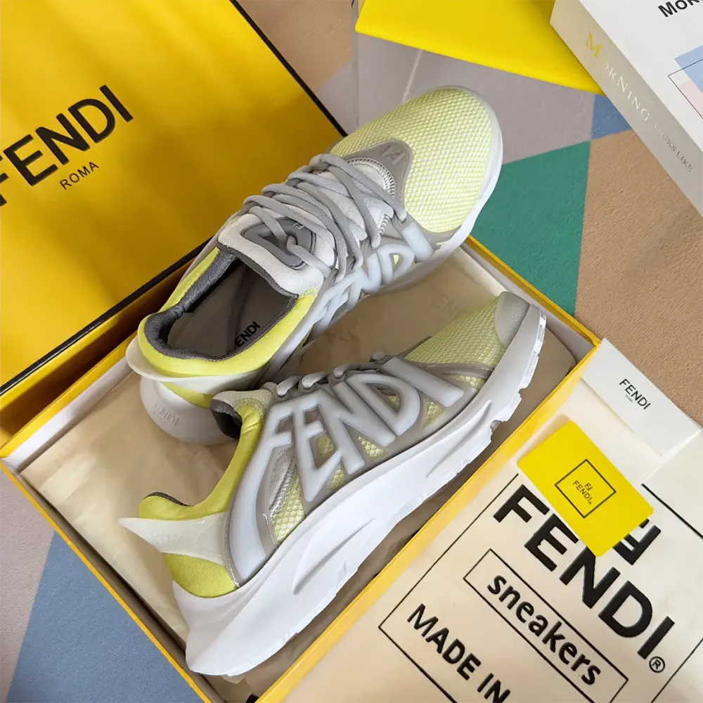 Fendi Men Tag Sneakers Yellow Technical Mesh Running Sneakers - image 7