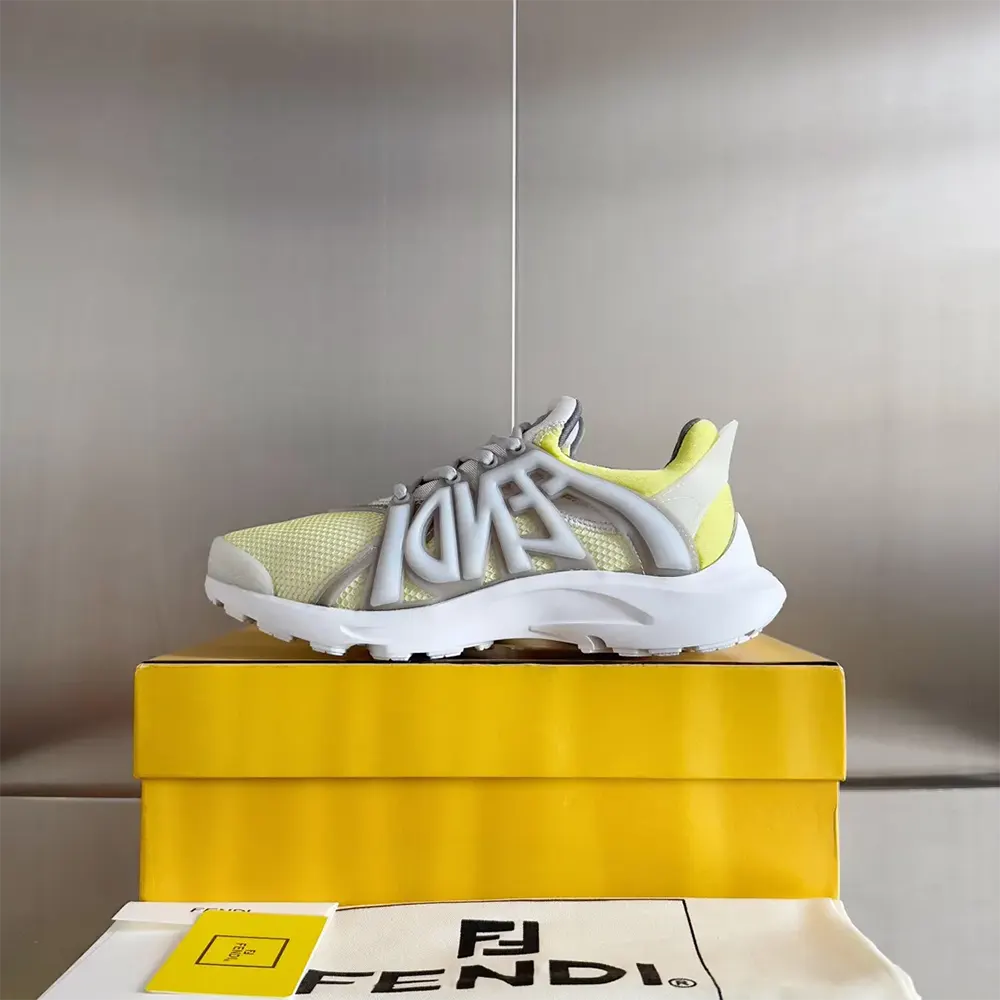 Fendi Men Tag Sneakers Yellow Technical Mesh Running Sneakers - image 8